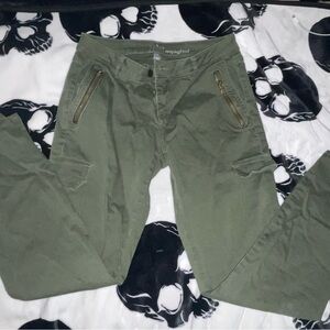Olive green cropped cargo pants with zipper pockets